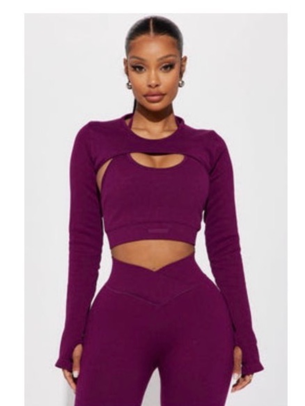 Fashion Nova Plum Cutout Long-Sleeve Crop Top